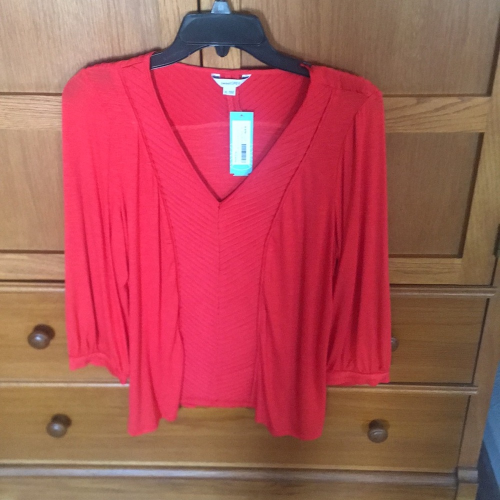Red woven knit top